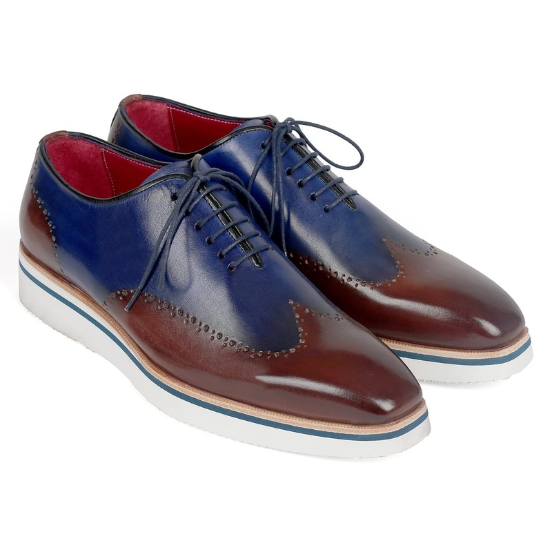 Paul Parkman Men’s Smart Casual Wingtip Oxfords Brown & Blue (ID#187-BRW-BLU)