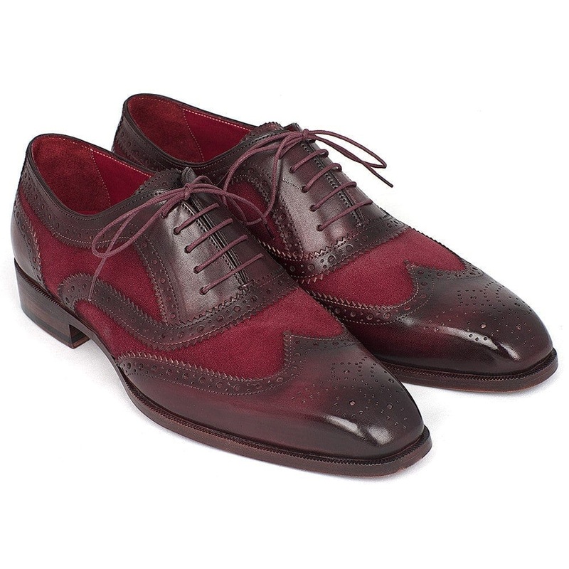 Paul Parkman Suede & Calfskin Men’s Wingtip Oxfords Bordeaux (ID#228BRDSD)