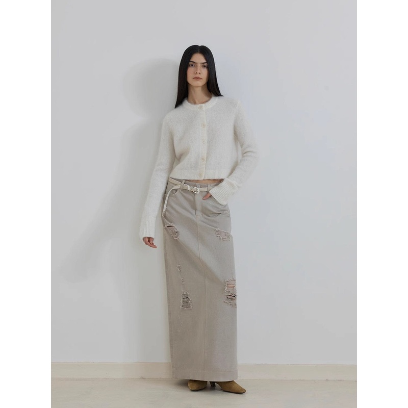 “Relaxation Notes” High-Proportion Mohair Knit Cardigan Women’s Loose Short Round Neck Sweater