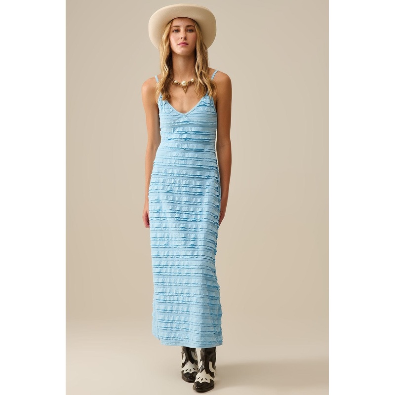 Ruffled Maxi Dress In Blue With Straps