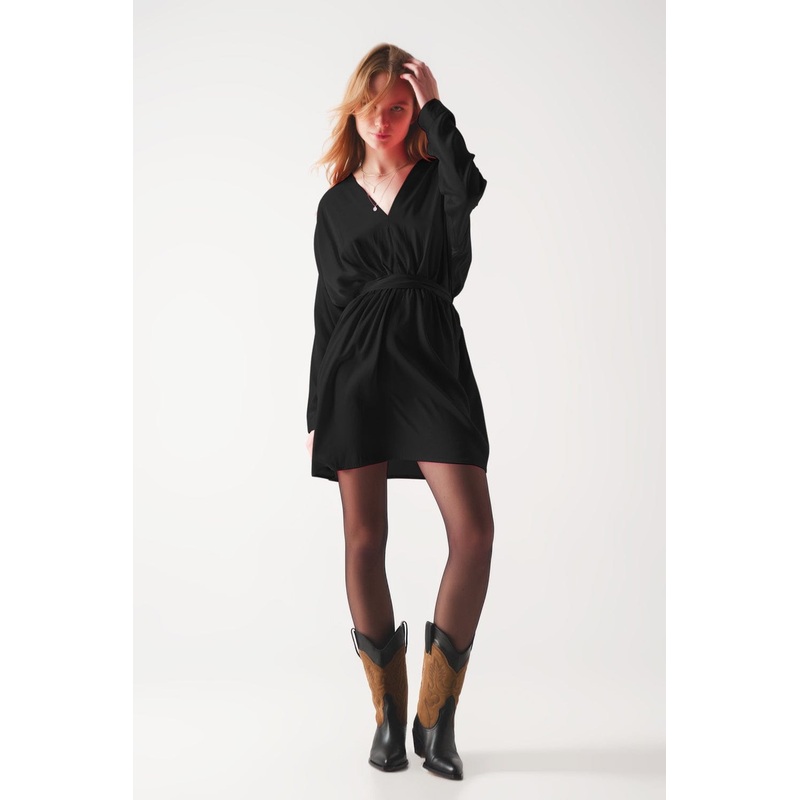 Satin Mini Dress In Black