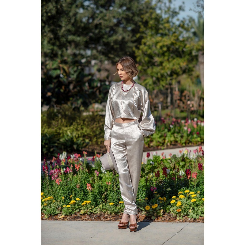 Sophie Beige Silk Pants | Le Russi