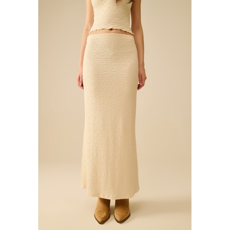 Textured Knitted Maxi Skirt In Beige
