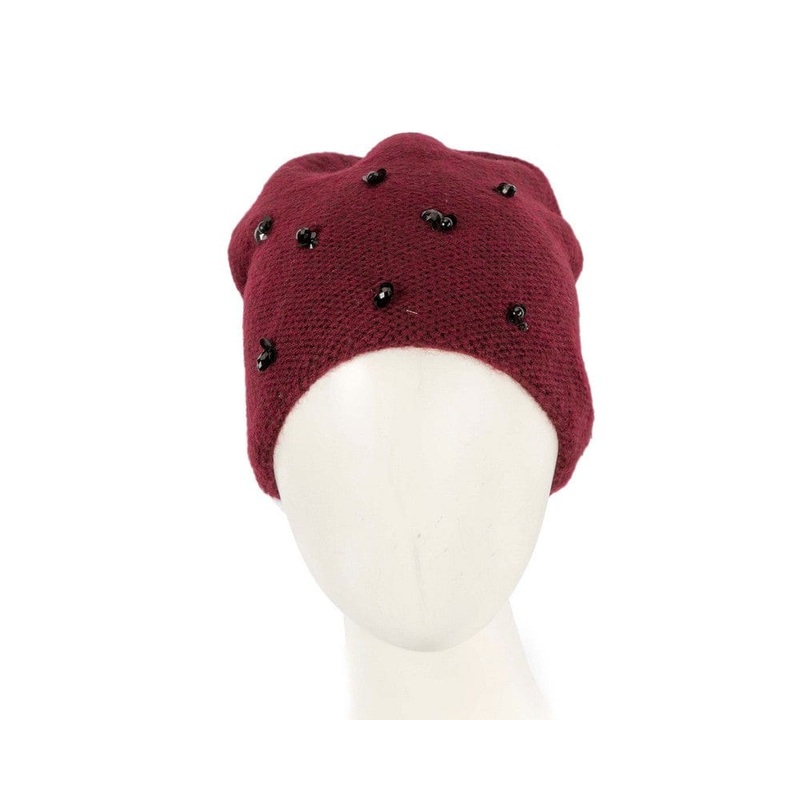 Warm European made woven burgundy beanie