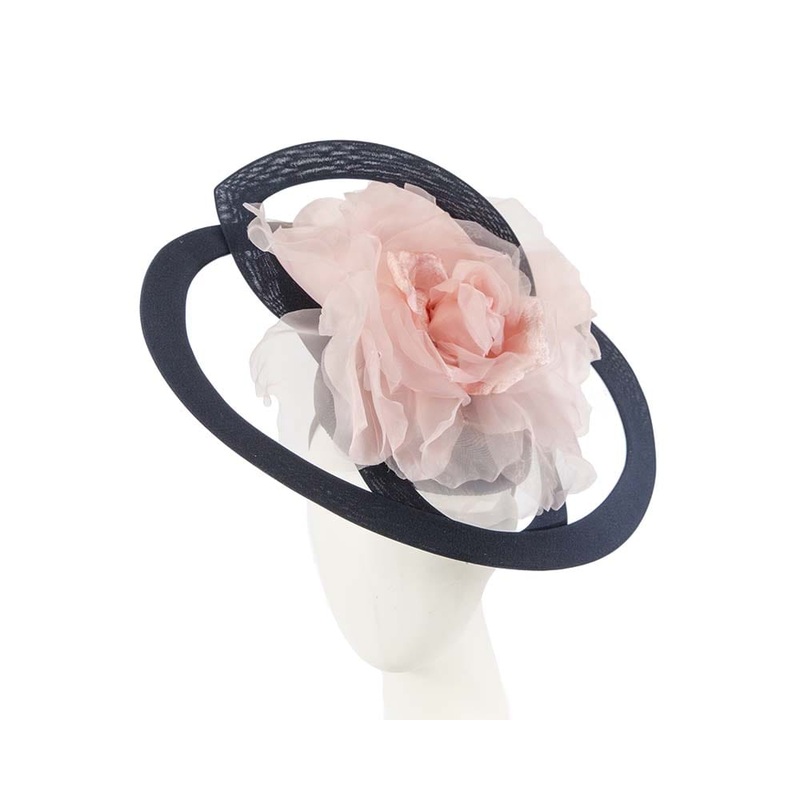 Bespoke large navy and pink racing fascinator by Fillies Collection