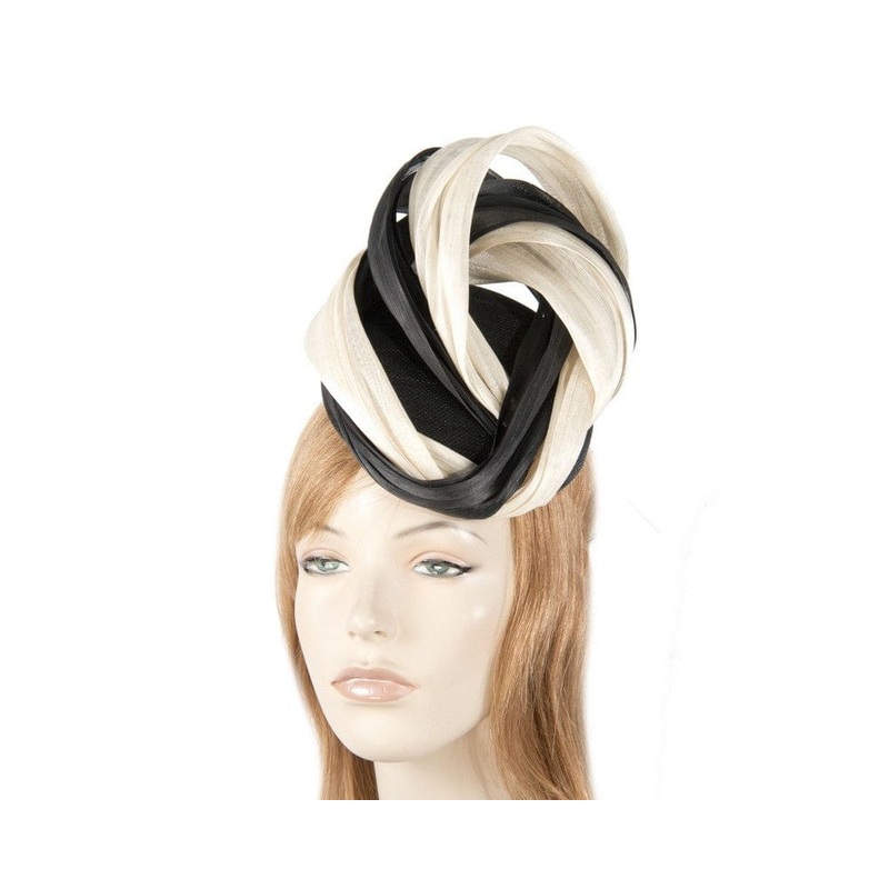 Black & Cream silk abaca pillbox