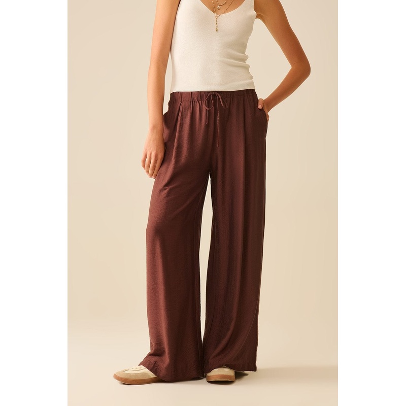 Brown Pants With Wide Leg In Light Viscose Fabric