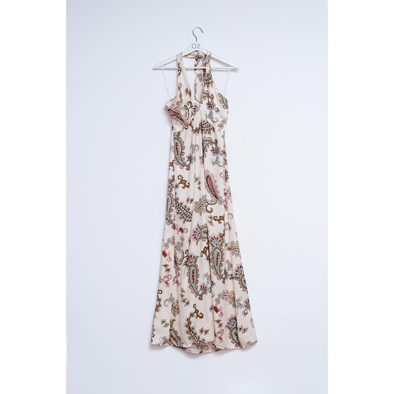Halter Neck Maxi Dress In Paisley Print