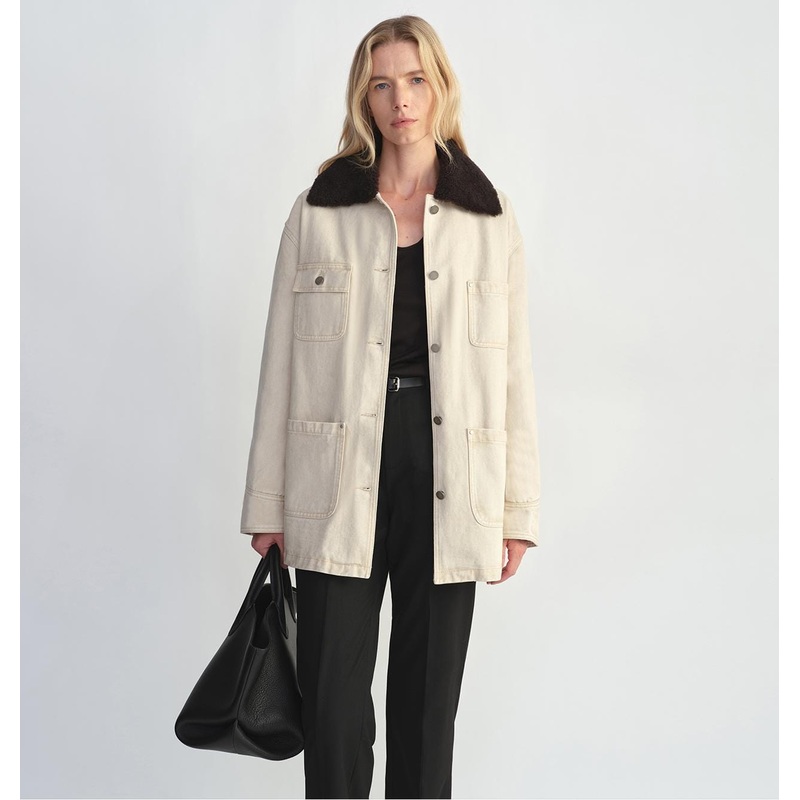 Heavy Cotton Denim Detachable Fur Collar Goose Down Detroit Jacket for Women