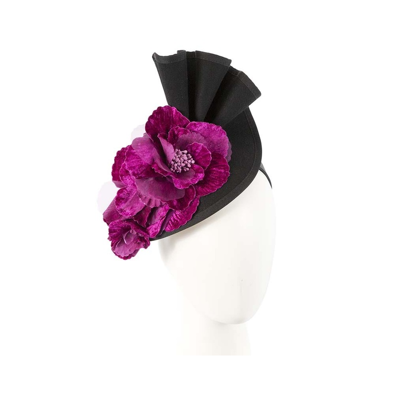 Large black felt purple flower winter racing fascinator