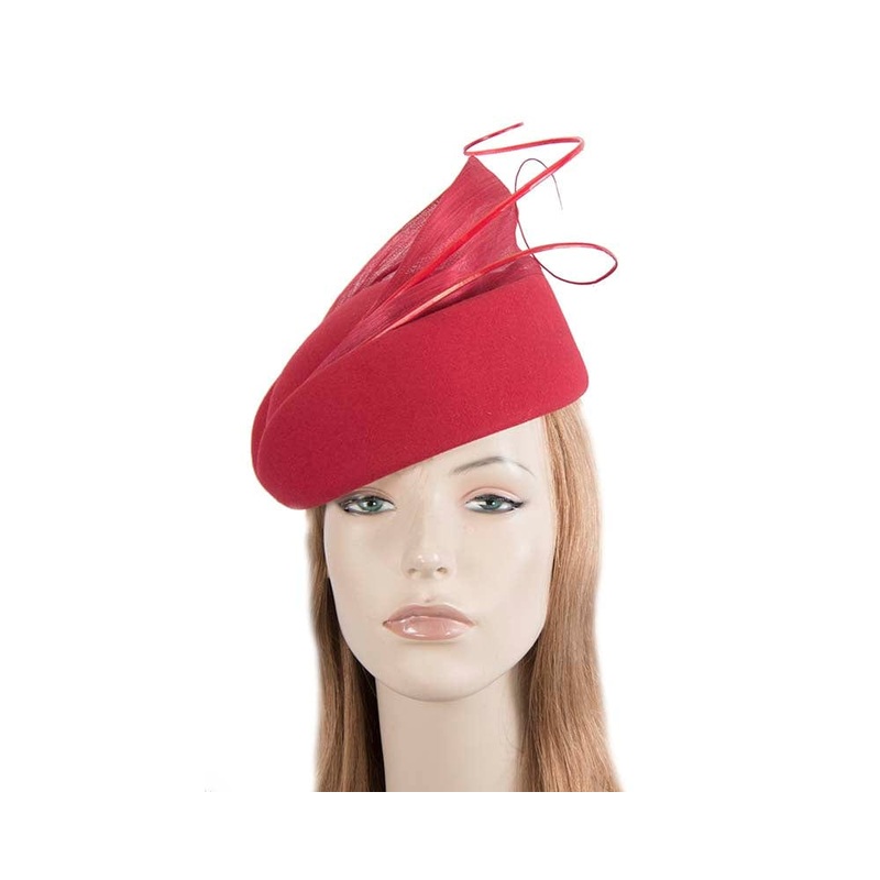 Large red felt fascinator hat by Fillies Collection