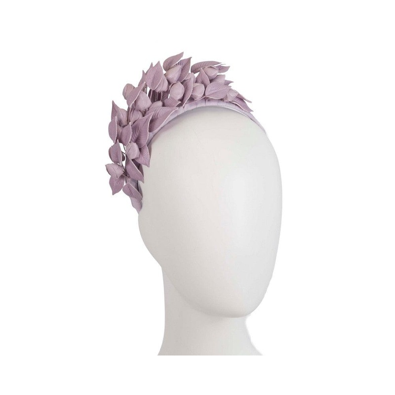 Lilac sculptured leather flower headband fascinator by Max Alexander