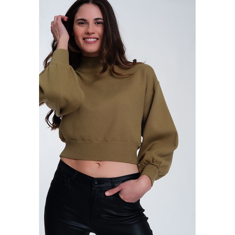 Neck Crop Jumper In Green