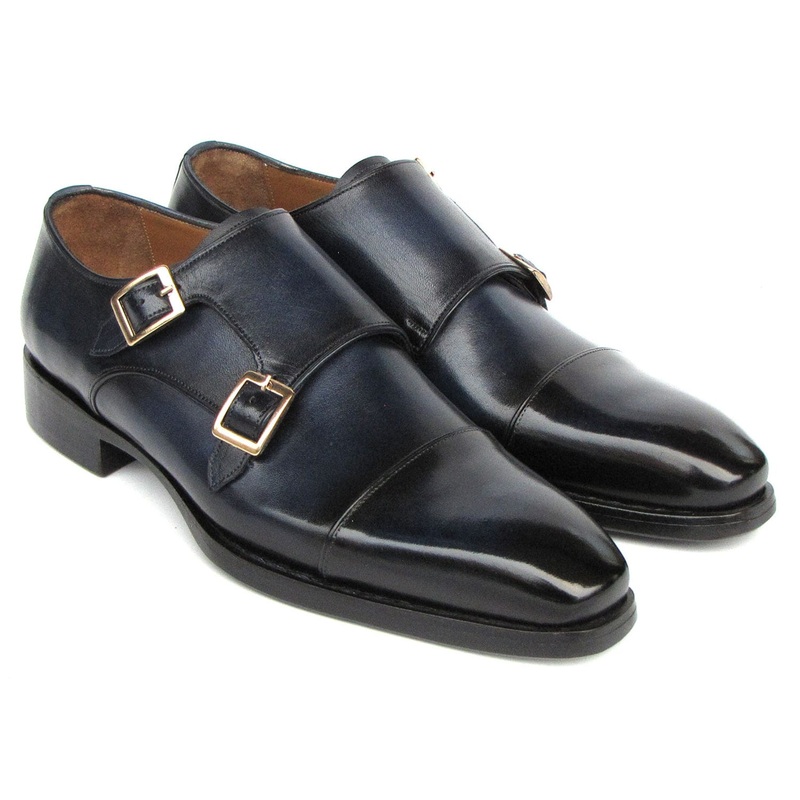 Paul Parkman Men’s Goodyear Welted Double Monkstrap Shoes Navy (ID#9468-NVY)