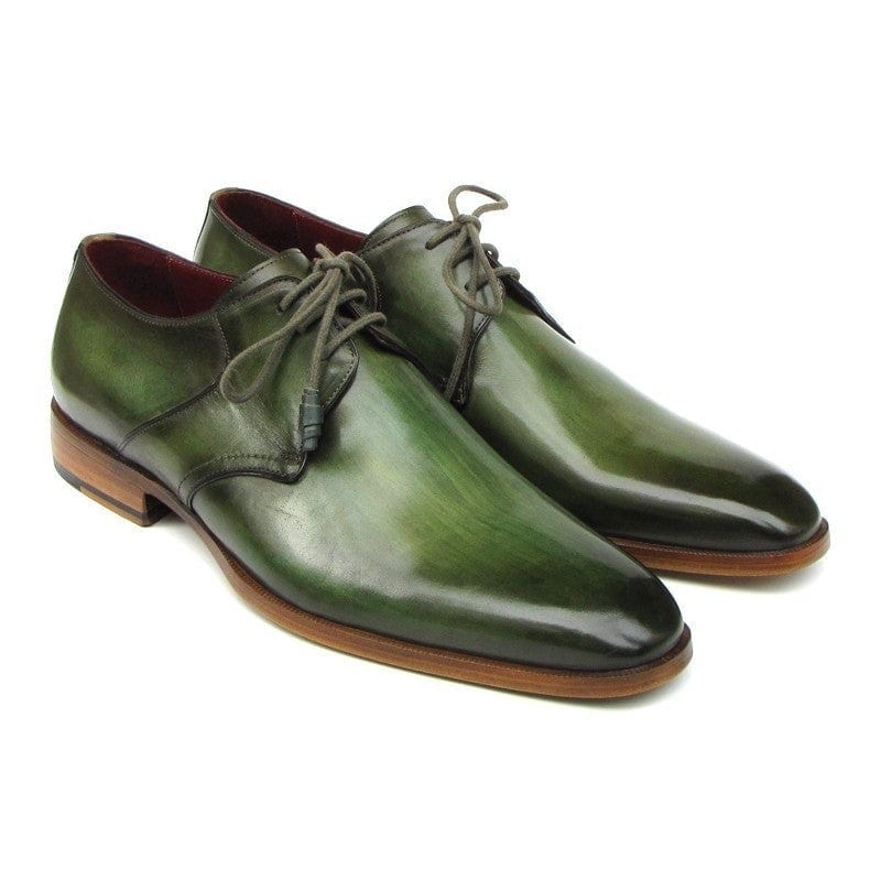 Paul Parkman Men’s Green Hand-Painted Derby Shoes Leather Upper and Leather Sole (ID#059-GREEN)