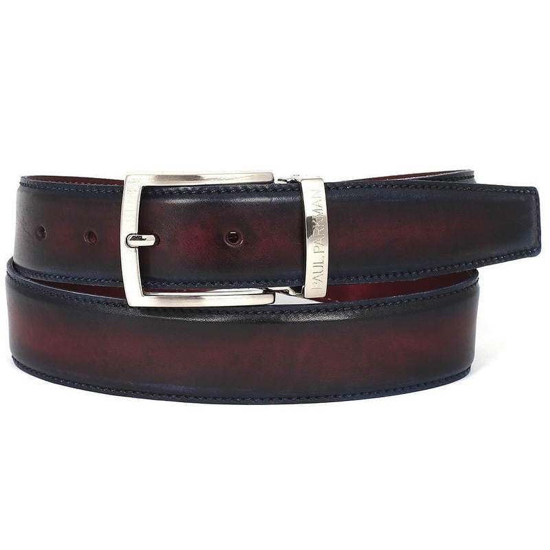 PAUL PARKMAN Men’s Leather Belt Dual Tone Navy & Bordeaux (ID#B01-NVY-BRD)