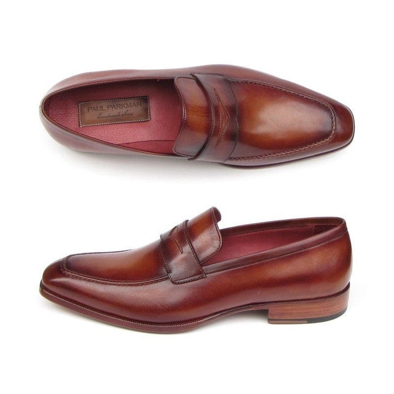 Paul Parkman Men’s Penny Loafer Tobacco & Bordeaux Hand-Painted Shoes (ID#067-BRD)