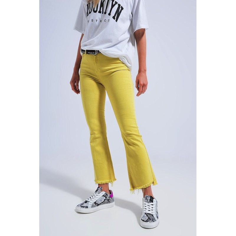 Straight Pants In Yellow With Wide Ankles