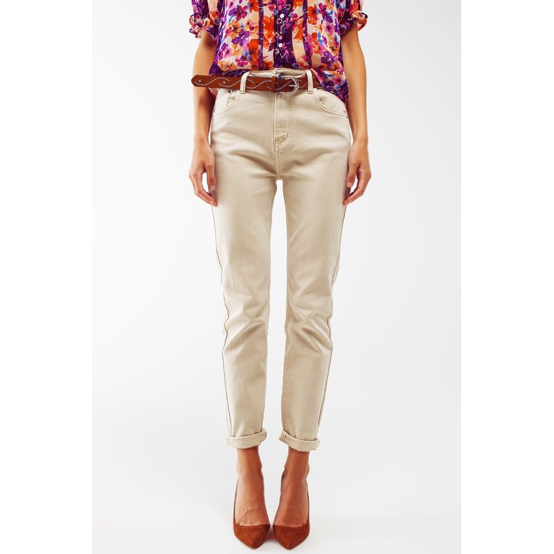 Stretch Cotton Skinny Jeans In Beige