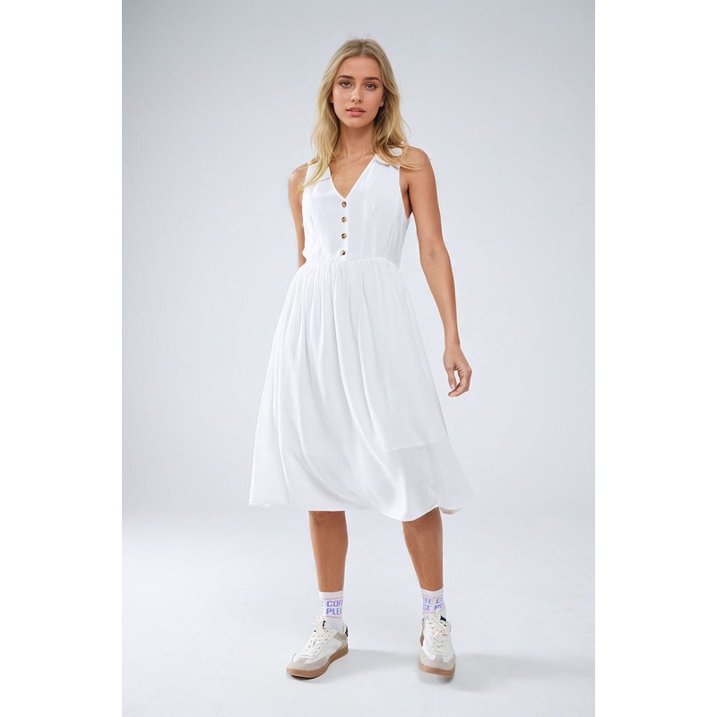 White Dress With Button Detail