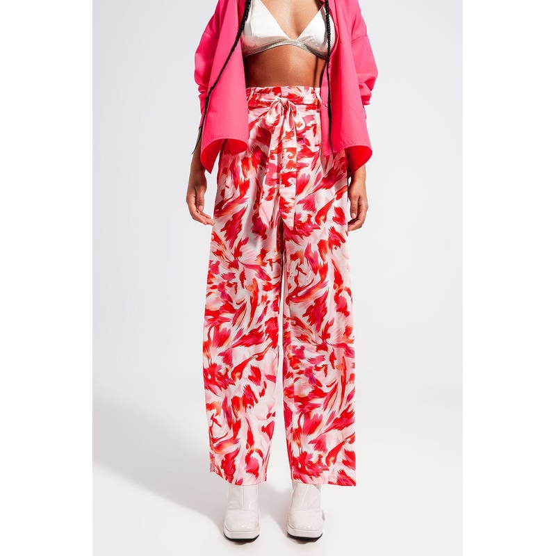 Wide Leg Pants With Belt In Fuchsia