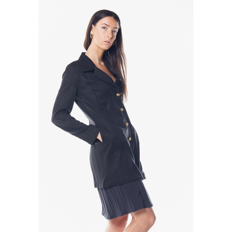 Women’s Linen Long Jacket in Black | Le Russi
