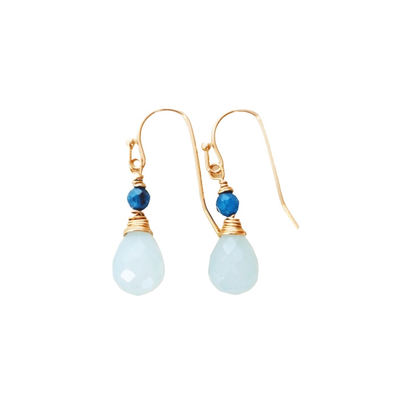 Aqua Chaly 1″ Drop Earrings in Faceted Chalcedony & Apatite | MINU