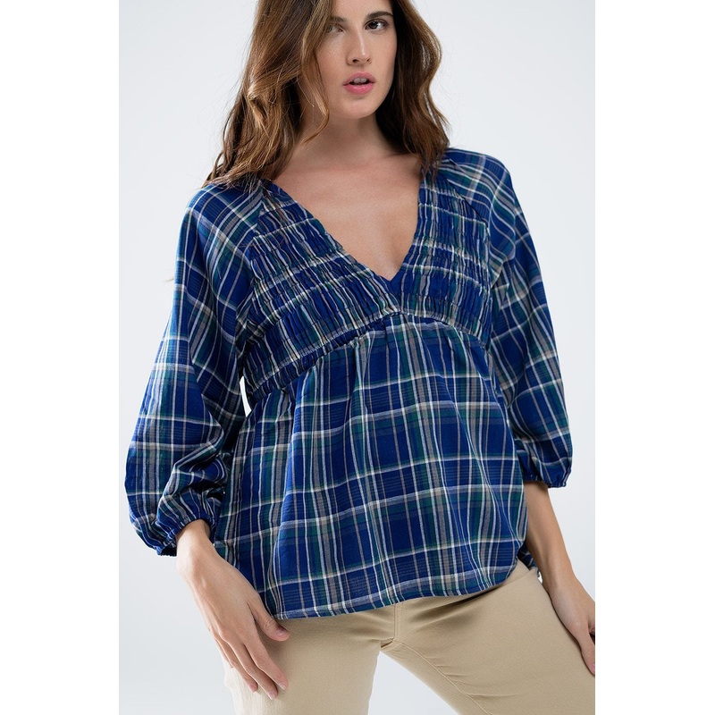 Babydoll Plaid Shirt In Blue And Green