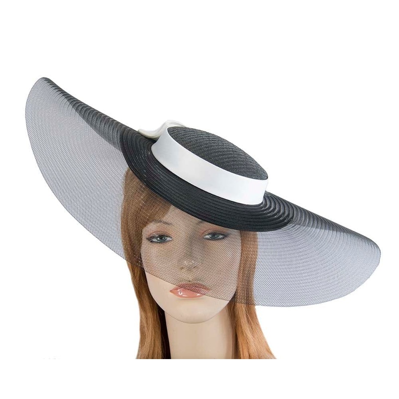 Bespoke black & white wide brim boater hat