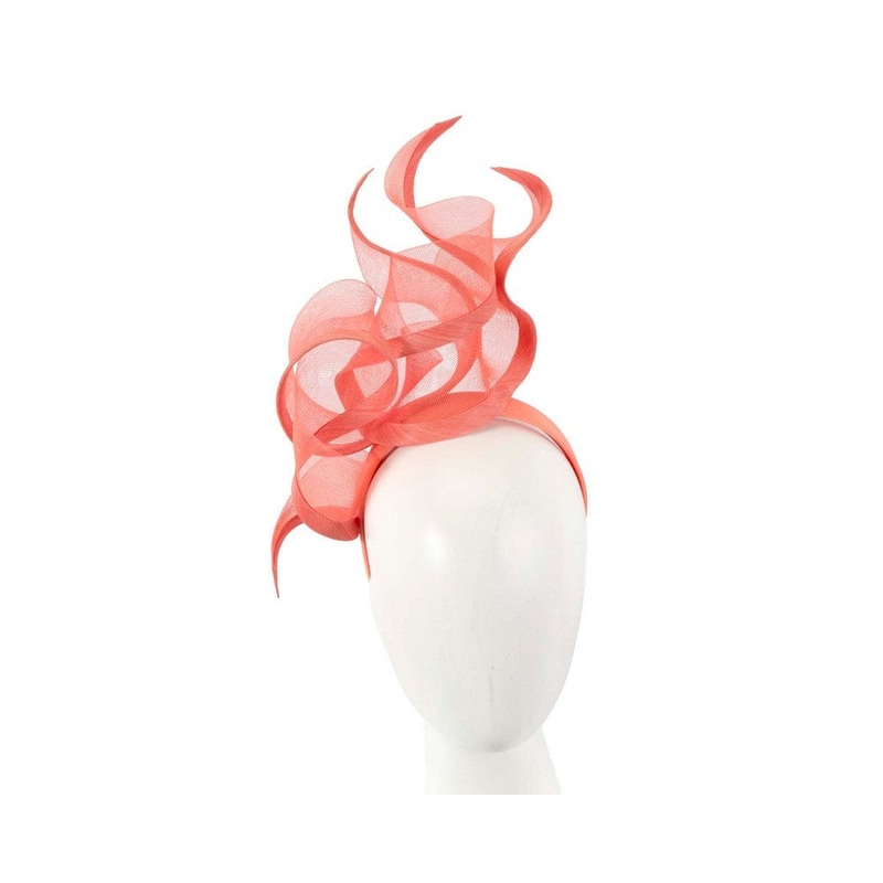 Bespoke coral racing fascinator by Fillies Collection
