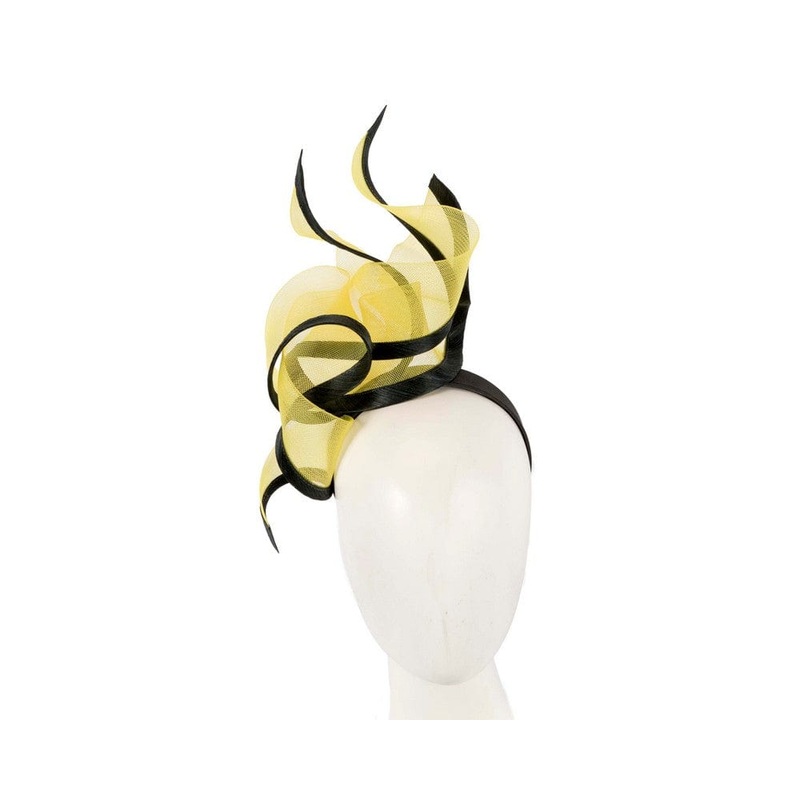 Bespoke yellow & black racing fascinator by Fillies Collection
