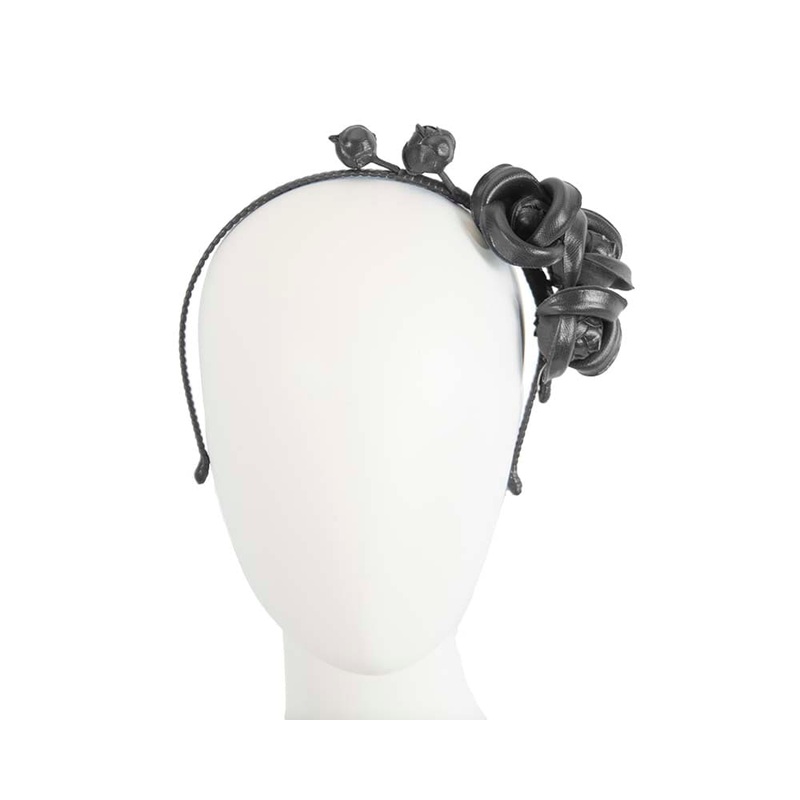 Black leather flowers headband by Max Alexander
