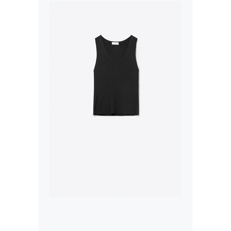 Black Sleeveless Fine Knitted Top With V-Neck