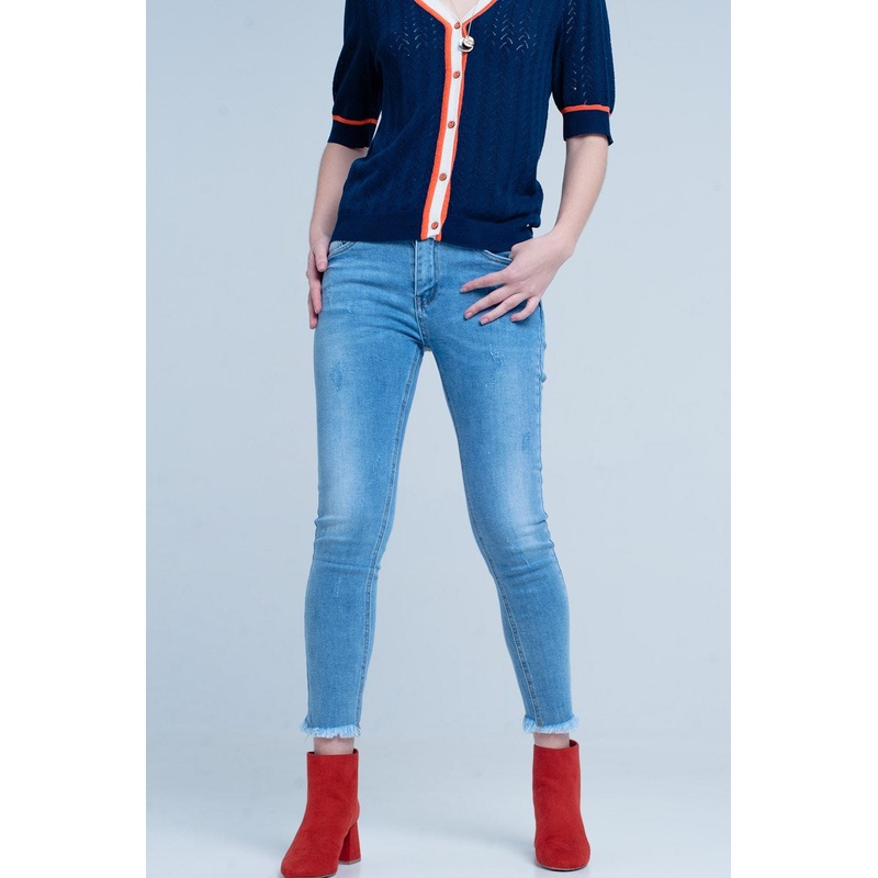 Blue Fringed Skinny Jeans