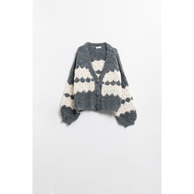 Chunky Knit Oversized Cardigan With Sequin Details In Grey