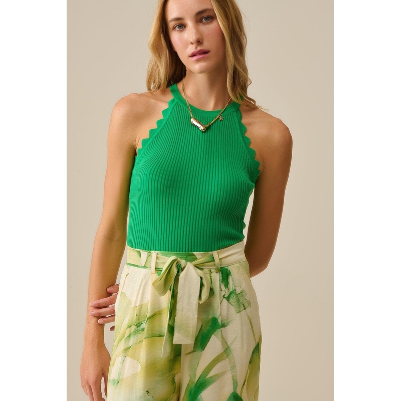 Green Tank Top With Ribbed Underarm Detail