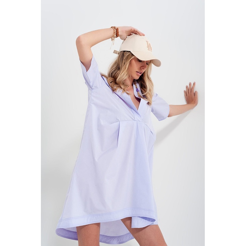 High-Low Dress With Empire Waistline In Lilac