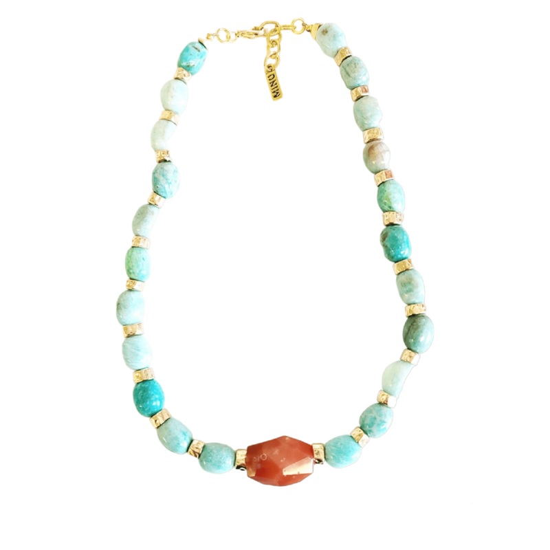 Isna Necklace in Amazonite with Faceted Orange-Red Agate | MINU
