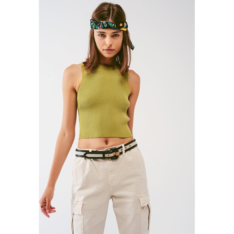 Knitted Tank Top In Army Green