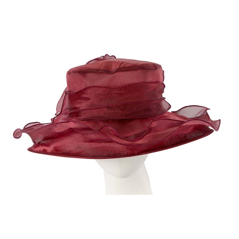 Large Burgundy Organza Racing Hat with bow