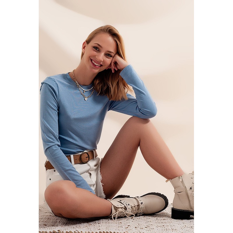 Long Sleeve Top With Shoulder Detail In Blue