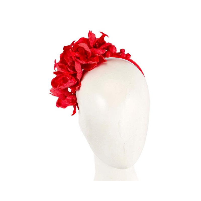 Red orchid flower headband fascinator
