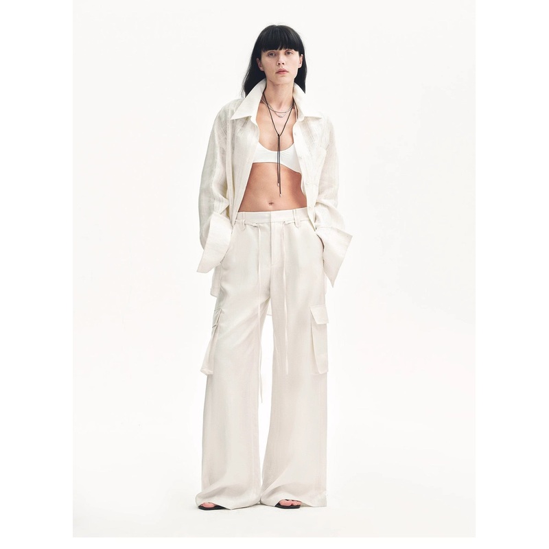 “Rhythm in the Same Frequency” Tencel Linen Workwear Style Wide-Leg Casual Pants