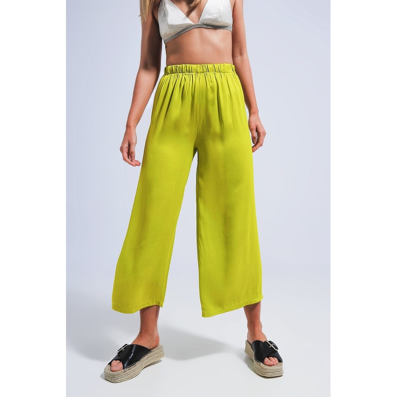Satin Wide Leg Pants In Green