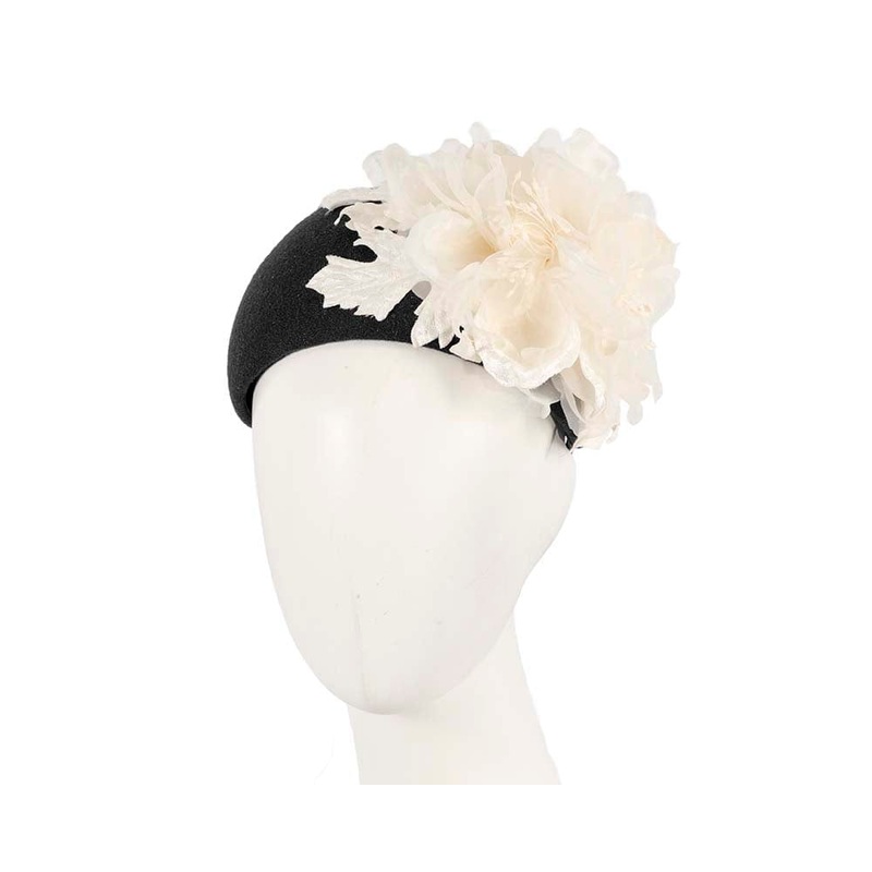 Wide black headband with cream silk flower