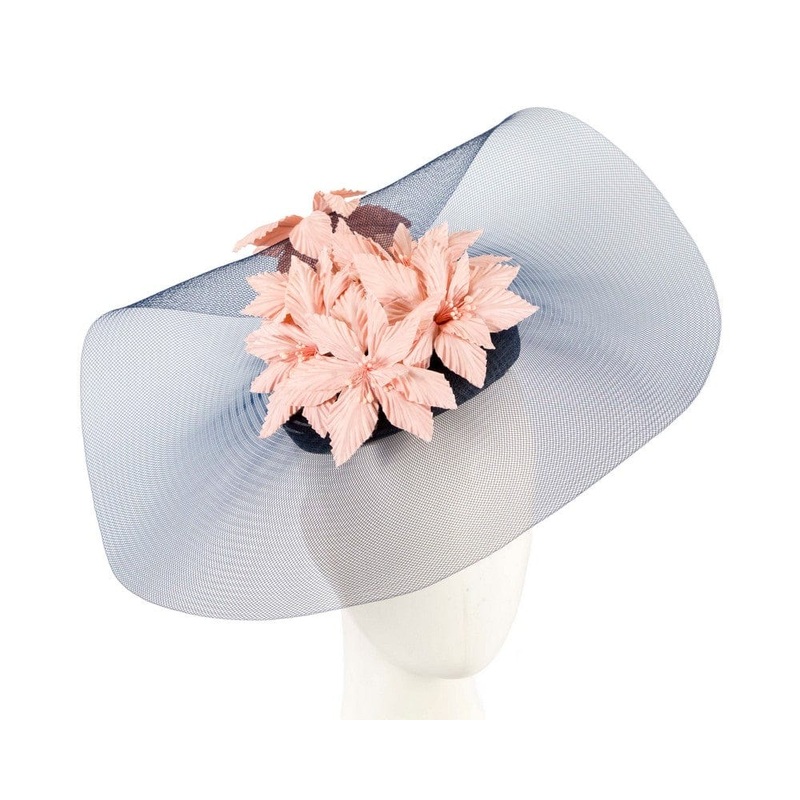 Wide brim navy & pink fascinator hat by Fillies Collection