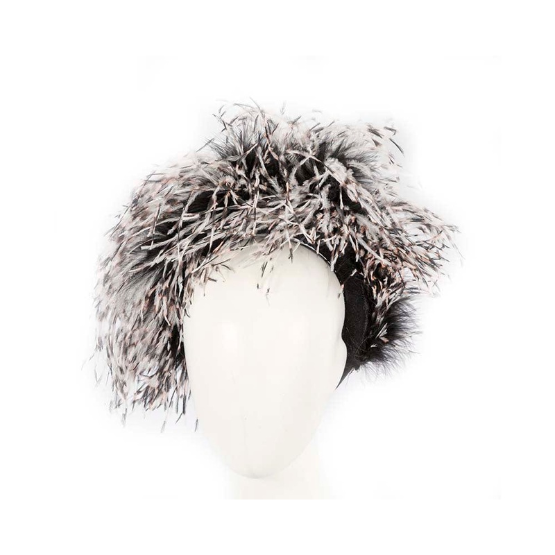 Bespoke black and ivory headband with strih feathers by Cupids Millinery