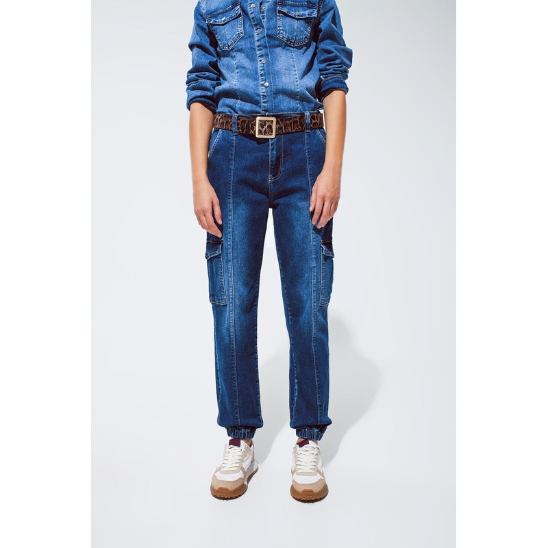 Cargo Style Jeans With Seam Down The Front In Medium Wash