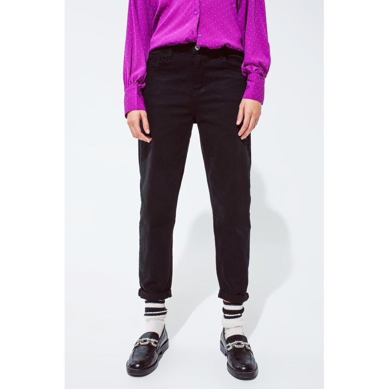 Cotton Mid Rise Slouchy Jean In Black