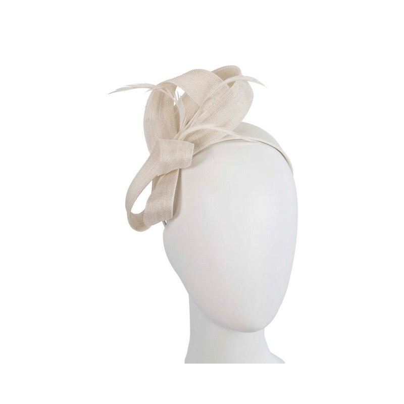 Cream abaca loops and feathers racing fascinator by Fillies Collection